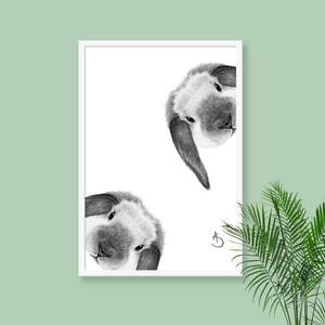 CUTE CURIOUS RABBIT Drawing download, Rabbit decor, Curious Rabbit Print, Pdf, Woodland Animals, Nursery Printable Art, Nursery Decor, Bunny image 3