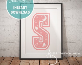 Pink Letter S, LETTER S Print, Letter S, Pink Nursery, Girls Letter S, Baby Girl Print, Gift for Baby Girl, Baby Shower, Pink Monogram