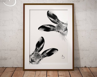 CUTE CURIOUS HARE Drawing download, Hare decor, Curious Hare Print, Printable Hare , Woodland Animals, Nursery Printable Art, Nursery Decor