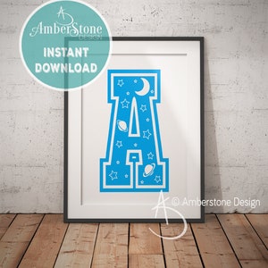 Blue Letter A, LETTER A Print, Letter A, Blue Nursery, Boys Letter A, Baby Boy Print, Gift for Baby Boy, Baby Shower, Blue Letter Monogram