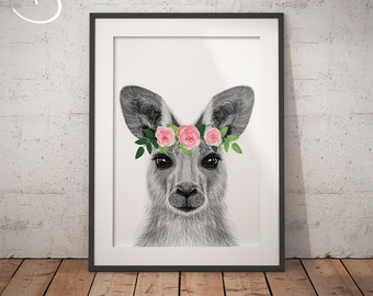 KANGAROO FLOWER Crown, Printable, Animals floral crown print, Kingaroo, Printables, PDF, Animals Flower Crown, Kingaroo Flower Crown Print