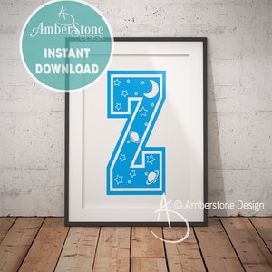 Blue Letter Z, LETTER Z Print, Letter Z, Blue Nursery Z, Boys Letter Z, Baby Boy, Gift for Baby Boy Z, Baby Shower, Blue Letter Monogram