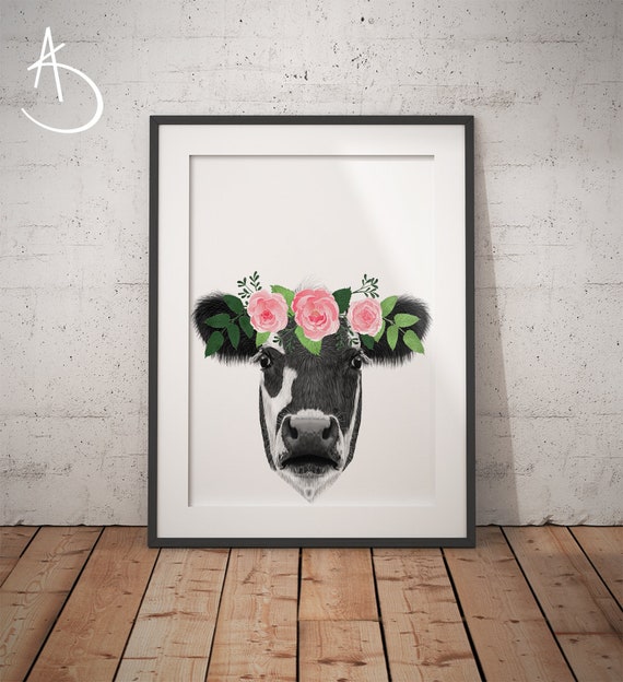 Cow Printables Animals Flower Crown Printable Wall Art Cow Print Cow Flower Crown Animals floral crowns print Cow Flower Crown Print