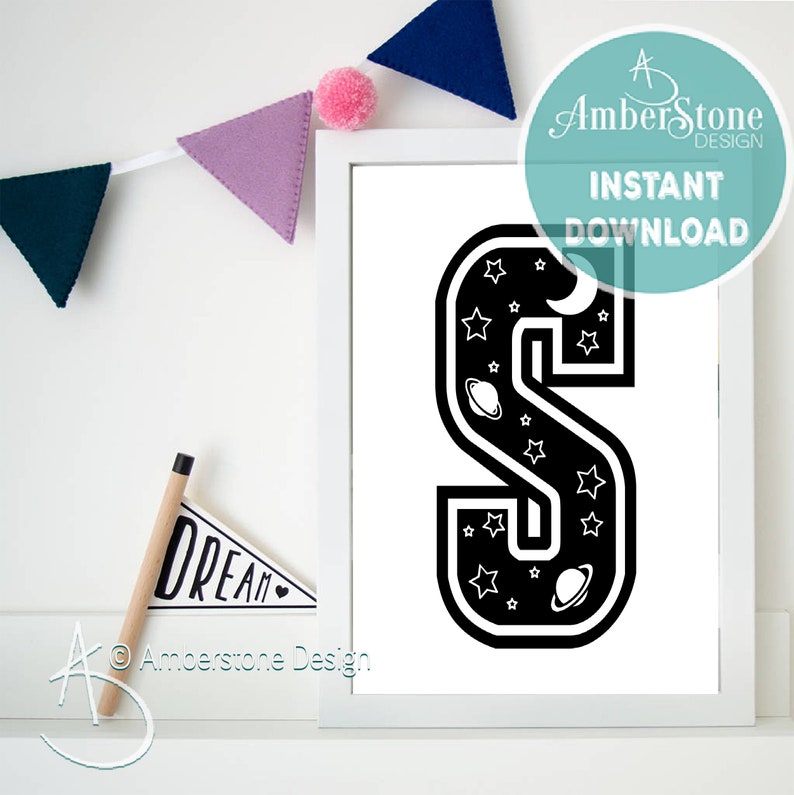 Blue Letter S Baby Boy Print Boys Letter S Baby Shower Blue Letter Monogram Gift for Baby Boy Blue Nursery LETTER S Print Letter S