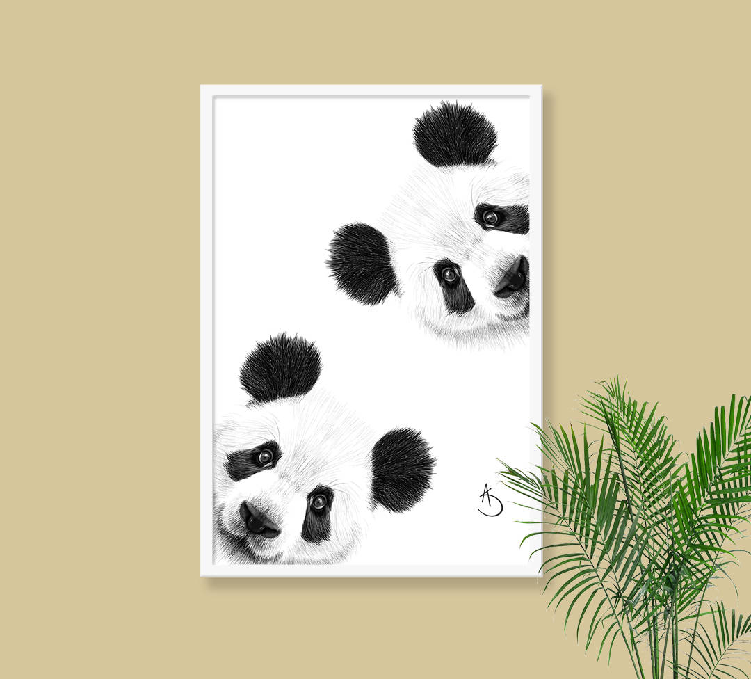 CUTE CURIOUS PANDA Drawing Download Panda Wall Decor Curious | Etsy