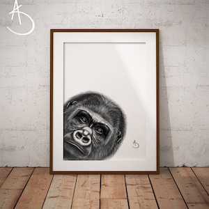 GORILLA WALL ART, Gorilla Print, Printables, Jungle Animals, Animal Print, Printable Gorilla, Gorilla Decor, Black White Print, Gorilla Art image 1