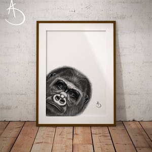 GORILLA WALL ART, Gorilla Print, Printables, Jungle Animals, Animal Print, Printable Gorilla, Gorilla Decor, Black White Print, Gorilla Art image 1