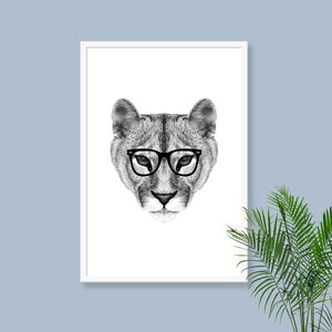 HIPSTER MOUNTAIN LION download, Animal decor, Hipster Mountain Lion, Printable Mountain Lion, Printable Decor, Hipster Animal, Mountain Lion image 2