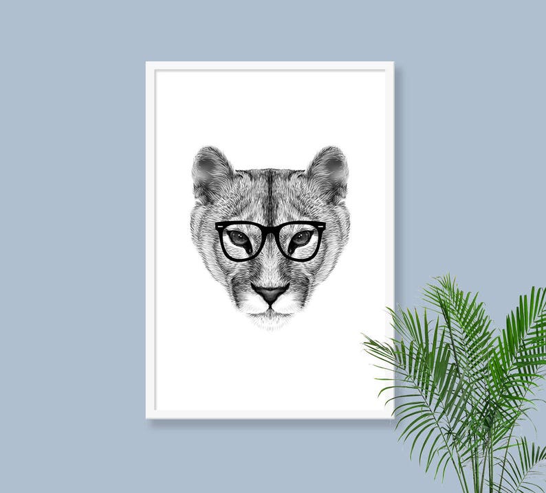 HIPSTER MOUNTAIN LION download, Animal decor, Hipster Mountain Lion, Printable Mountain Lion, Printable Decor, Hipster Animal, Mountain Lion image 2