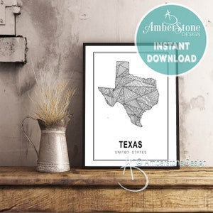 TEXAS ART PRINT, Instant Download, Texas Print, Texas State Print, Printables, Black and White Print, Texas Art Prints