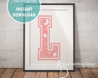 Pink Letter L, LETTER L Print, Letter L, Pink Nursery, Girls Letter L, Baby Girl Print, Gift for Baby Girl, Baby Shower, Pink Monogram