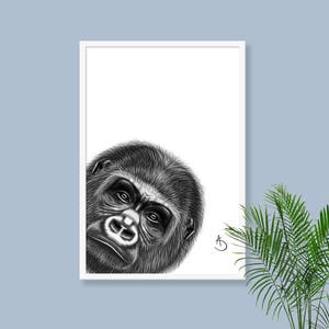 GORILLA WALL ART, Gorilla Print, Printables, Jungle Animals, Animal Print, Printable Gorilla, Gorilla Decor, Black White Print, Gorilla Art image 6