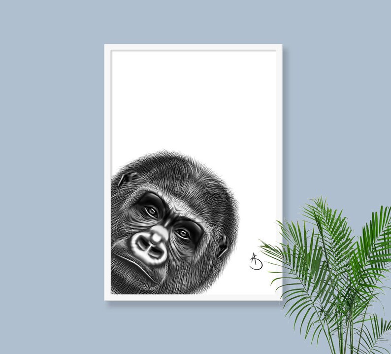 GORILLA WALL ART, Gorilla Print, Printables, Jungle Animals, Animal Print, Printable Gorilla, Gorilla Decor, Black White Print, Gorilla Art image 6