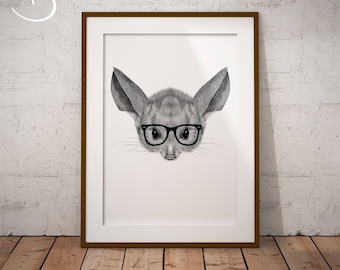 HIPSTER JERBOA PRINT, Instant download, Hipster decor, Hipster Print, Printable Jerboa Poster, Printable Decor, Hipster Animal, Jerboa Print