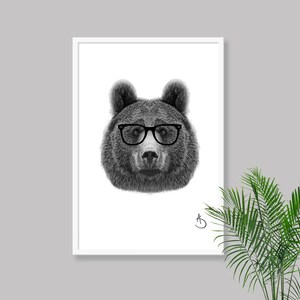 HIPSTER BEARS DRAWING Download Print, Wall Decor, Hipster Bear Print ...