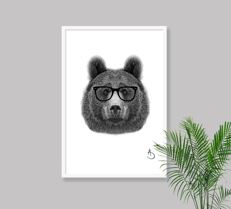 HIPSTER BEARS DRAWING download Print, Wall decor, Hipster Bear Print, Printable Bear Poster, Digital, Printable Decor, Instant Download, image 3