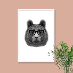 HIPSTER BEARS DRAWING download Print, Wall decor, Hipster Bear Print, Printable Bear Poster, Digital, Printable Decor, Instant Download, image 2