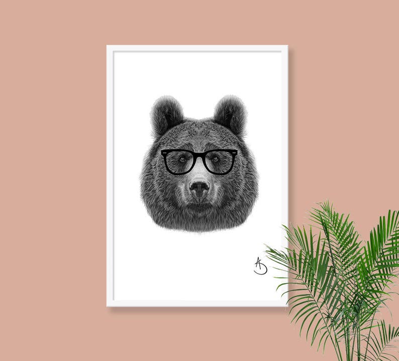 HIPSTER BEARS DRAWING download Print, Wall decor, Hipster Bear Print, Printable Bear Poster, Digital, Printable Decor, Instant Download, image 2