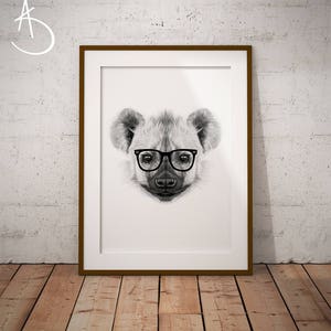HIPSTER HYENA Drawing download, Hyena decor, Hipster Hyena Print, Printable Hipster Poster, Printable Decor, Hipster Animal, Hyena Print