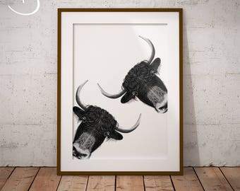 Yak Print, CUTE CURIOUS YAK Drawing download, Yak Wall decor, Curious Yak Print, Printable Yak Poster, Yak Decor, Nursery Animals, Yak Art