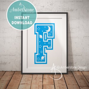 Blue Letter F, LETTER F Print, Letter F, Blue Nursery, Boys Letter F, Baby Boy Print, Gift for Baby Boy, Baby Shower, Blue Letter Monogram