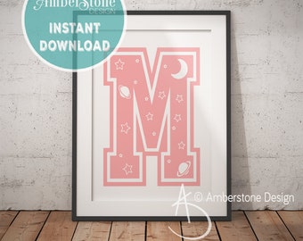 Pink Letter M, LETTER M Print, Letter M, Pink Nursery, Girls Letter M, Baby Girl Print, Gift for Baby Girl, Baby Shower, Pink Monogram