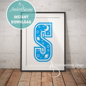 Blue Letter S, LETTER S Print, Letter S, Blue Nursery, Boys Letter S, Baby Boy Print, Gift for Baby Boy, Baby Shower, Blue Letter Monogram