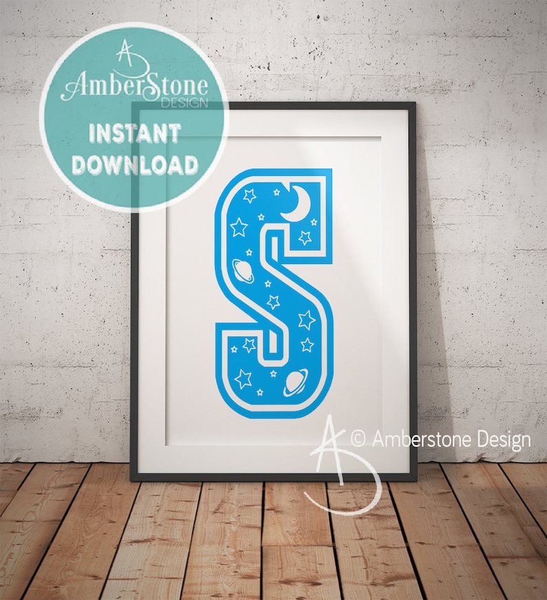 Blue Letter S Baby Boy Print Boys Letter S Baby Shower Blue Letter Monogram Gift for Baby Boy Blue Nursery LETTER S Print Letter S