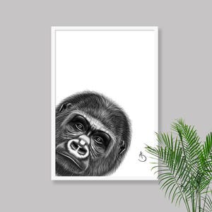 GORILLA WALL ART, Gorilla Print, Printables, Jungle Animals, Animal Print, Printable Gorilla, Gorilla Decor, Black White Print, Gorilla Art image 2