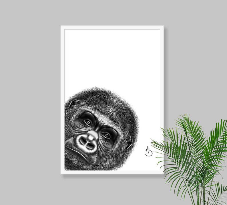 GORILLA WALL ART, Gorilla Print, Printables, Jungle Animals, Animal Print, Printable Gorilla, Gorilla Decor, Black White Print, Gorilla Art image 2