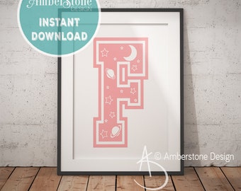 Pink Letter F, LETTER F Print, Letter F, Pink Nursery, Girls Letter F, Baby Girl Print, Gift for Baby Girl, Baby Shower, Pink Monogram