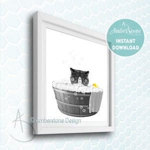Cat in Bathtub, Cat Print, Cat Prints, Cat Bathtub, Bathroom Prints, Bathroom Decor, Funny Bathroom Art, Cat Printable, Gift for Cat Owner