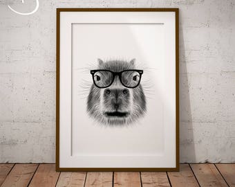 CAPYBARA, HIPSTER CAPYBARA Drawing download, Capybara Wall decor, Hipster Capybara , Printabes, Capybara Decor, Capybara Print, Capybara Art