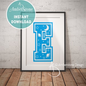 Blue Letter E, LETTER E Print, Letter E, Blue Nursery, Boys Letter E, Baby Boy Print, Gift for Baby Boy, Baby Shower, Blue Letter Monogram