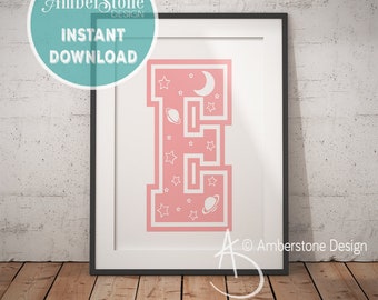 Pink Letter E, LETTER E Print, Letter E, Pink Nursery, Girls Letter E, Baby Girl Print, Gift for Baby Girl, Baby Shower, Pink Monogram