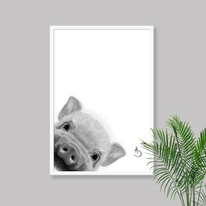 CUTE PEEKABOO PIG Drawing download, Pig Wall decor, Peekaboo Pig Print, Printable Pig Poster, Piglet Decor, Peekaboo Animals, Peekaboo Pig, image 2