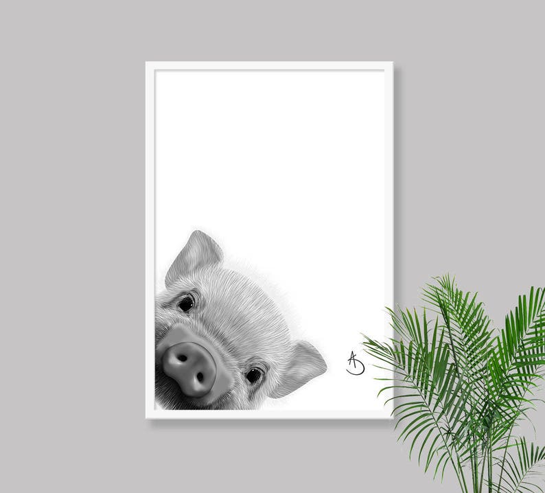 CUTE PEEKABOO PIG Drawing download, Pig Wall decor, Peekaboo Pig Print, Printable Pig Poster, Piglet Decor, Peekaboo Animals, Peekaboo Pig, image 2