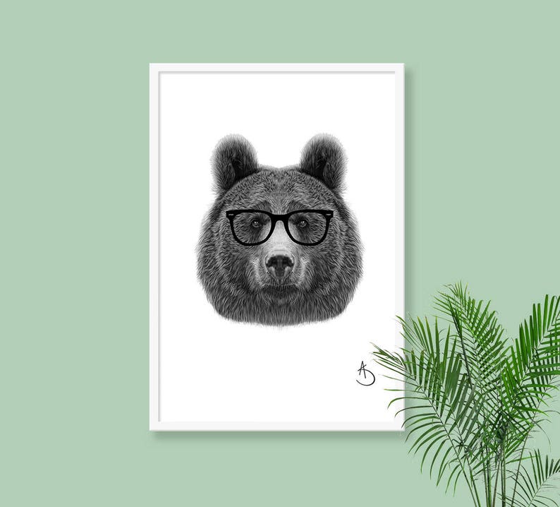 HIPSTER BEARS DRAWING download Print, Wall decor, Hipster Bear Print, Printable Bear Poster, Digital, Printable Decor, Instant Download, image 5