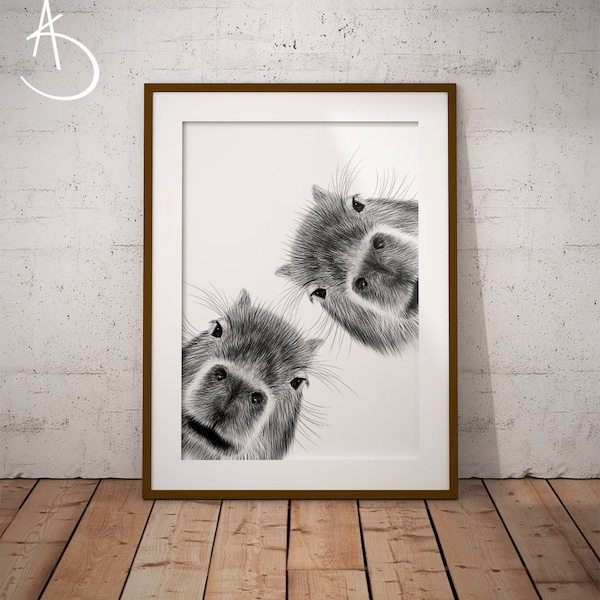 CAPYBARA ART PRINT, Capybara Drawing download, Capybara decor, Capybara Art, Curious Capybara Print, Printable Capybara , Capybara Prints,