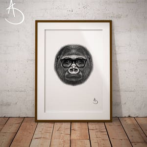HIPSTER GORILLA PRINT, download Print, Gorilla decor, Hipster Gorilla Print, Printable Poster, Printables, Black and White, Hipster Animals