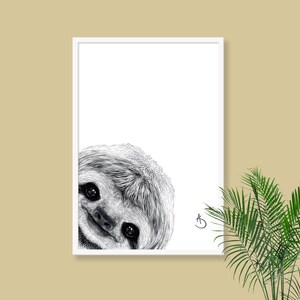 CUTE PEEKABOO SLOTH Drawing download, Sloth Art, Peekaboo Sloth Print, Printable Sloth Poster, Sloth Decor, Peekaboo Animals, Peekaboo Sloth image 5