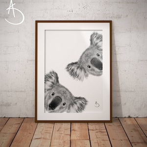 CUTE CURIOUS KOALA Drawing download, Koala Wall decor, Curious Koala Print, Printable Koala Poster, Koala Decor, Curious Animals, Koala Art