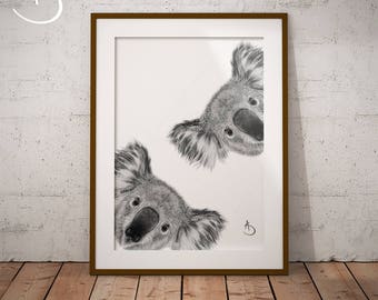 CUTE CURIOUS KOALA Drawing download, Koala Wall decor, Curious Koala Print, Printable Koala Poster, Koala Decor, Curious Animals, Koala Art