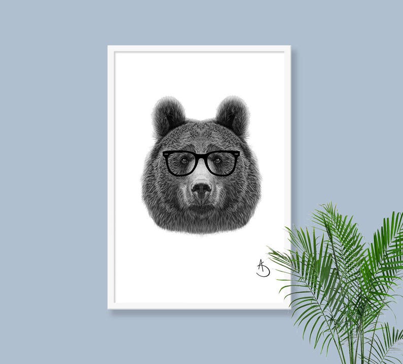 HIPSTER BEARS DRAWING download Print, Wall decor, Hipster Bear Print, Printable Bear Poster, Digital, Printable Decor, Instant Download, image 4
