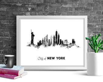 NEW YORK SKYLINE Print, Printable Poster, City Printables, New York Black and White , New York Minimalist, Print, New York Skyline Prints