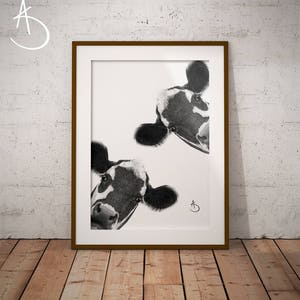 CUTE CURIOUS COW Drawing download, Cow Wall decor, Curious Cow Print, Printable Cow Poster, Cow Decor, Curious Animals, Cow Art, Cow Print
