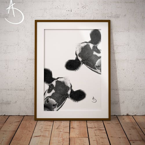 CUTE CURIOUS COW Drawing Download Cow Wall Decor Curious Cow Etsy