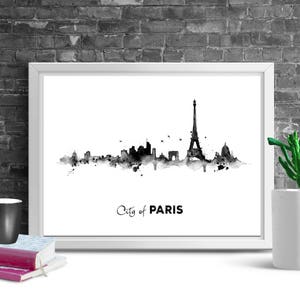 PARIS SKYLINE Print, Printable Poster, City Printables, Black White Print, Paris Minimalist Art, City Print, Paris Watercolor Skyline, Paris