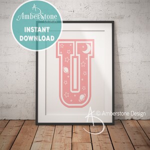 Pink Letter U, LETTER U Print, Letter U, Pink Nursery, Girls Letter U, Baby Girl Print, Gift for Baby Girl, Baby Shower, Pink Monogram