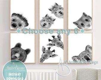 Nursery decor, Baby room wall art, PRINTABLE wall, Set of 6 prints, Nursery art prints, Nursery Animals, Nursery Decor, Choose Any 4 Prints